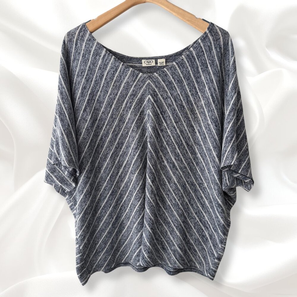 Blue/Gray & White Striped Semi-Sheer Lightweight Doman Top | Plus Size 26/28W